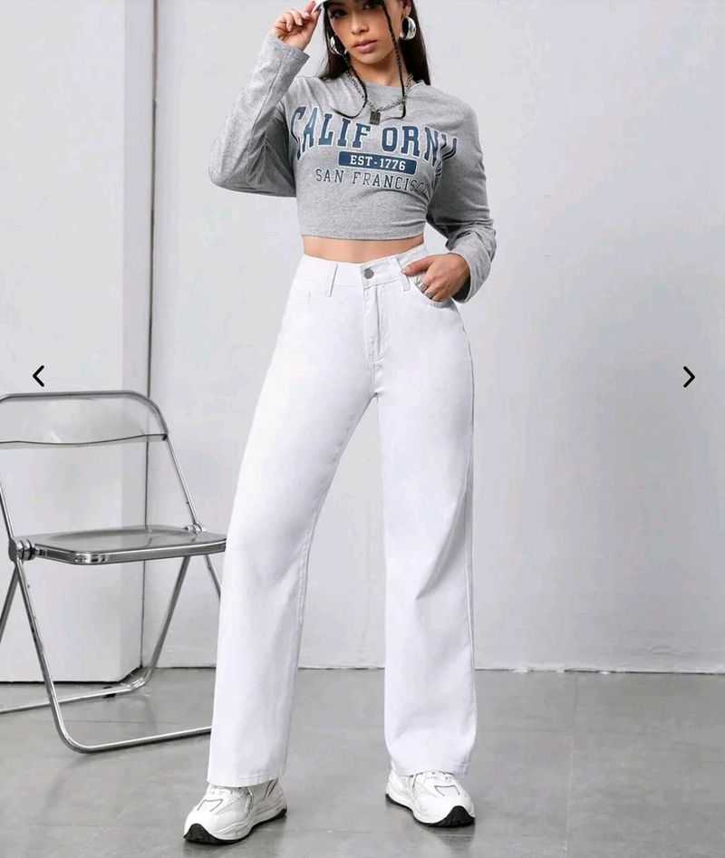 White Wide Leg Denim Jeans