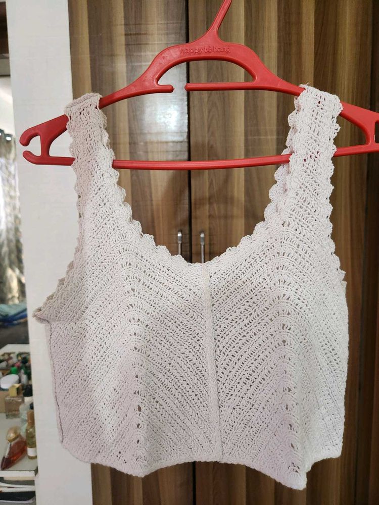 Off White Crochet Knitted Crop Top