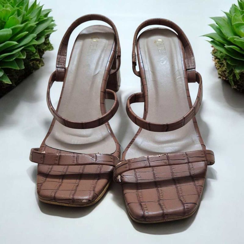 Stylish Brown Block Heel-Trendy Square Toe Slip-On