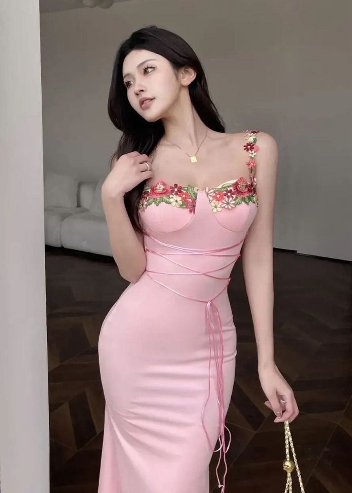 Floral Pink Bodycon Midi Dress