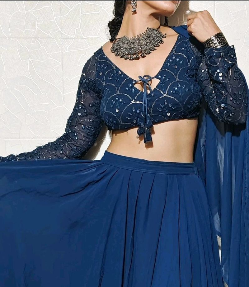 Stunning Mirror Work Georgette Backless Lehenga