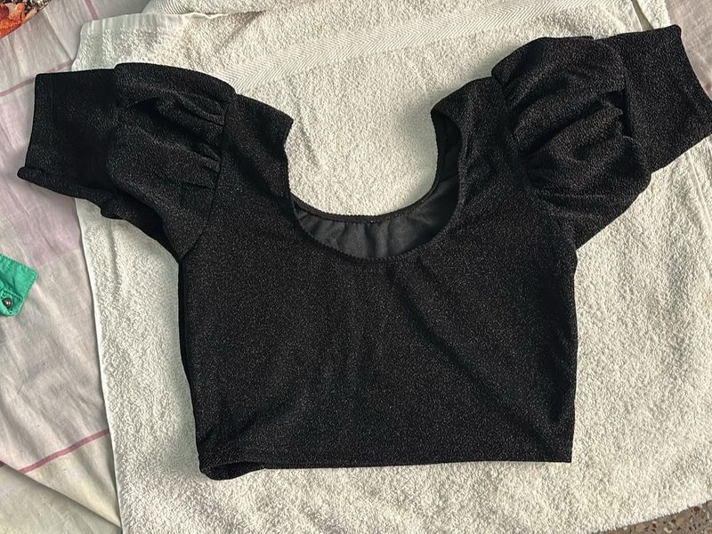 Black Sparkle Puff Sleeve Top / A Blouse