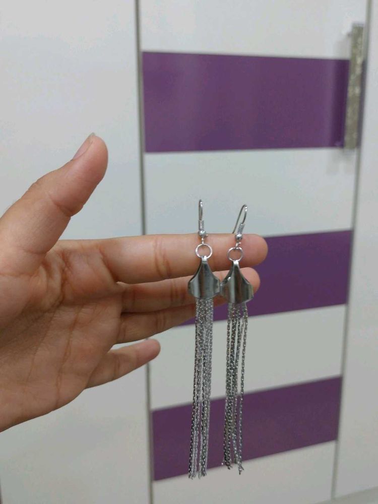 Silver Tone Chain Tassel Drop Earrings