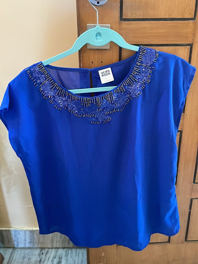 Vero Moda Beaded Blue Top