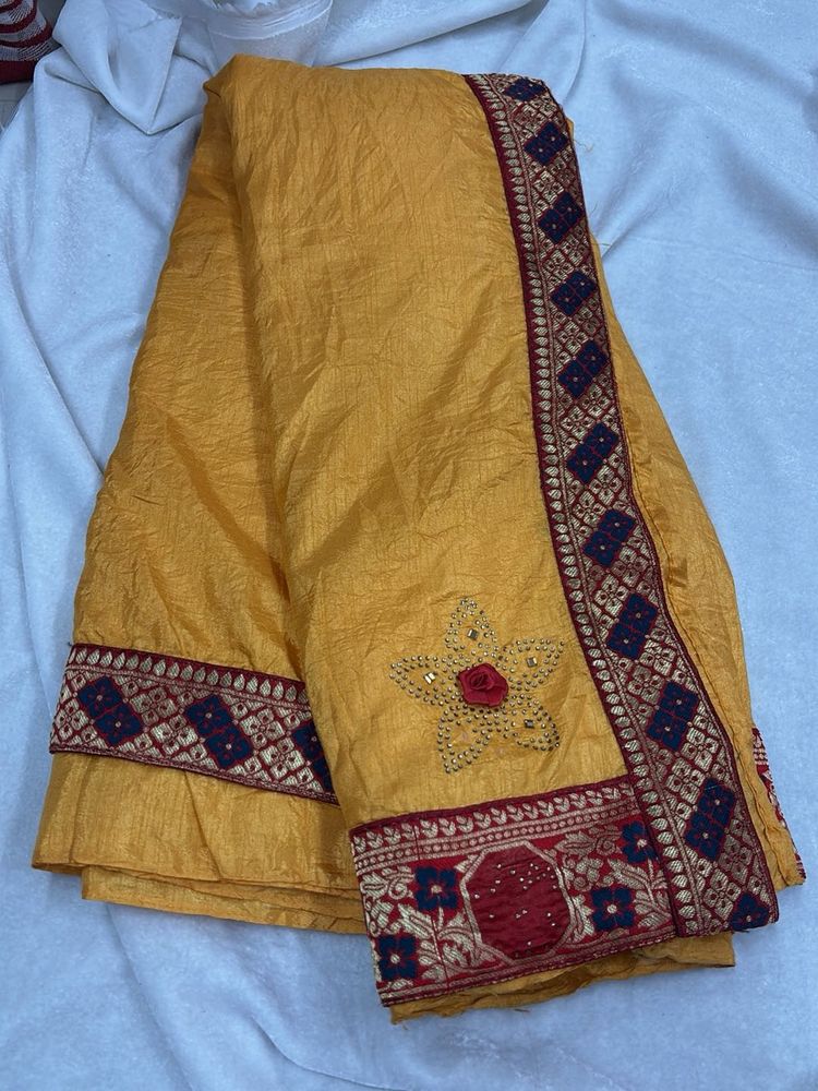 Elegant Yellow Embroidered Saree