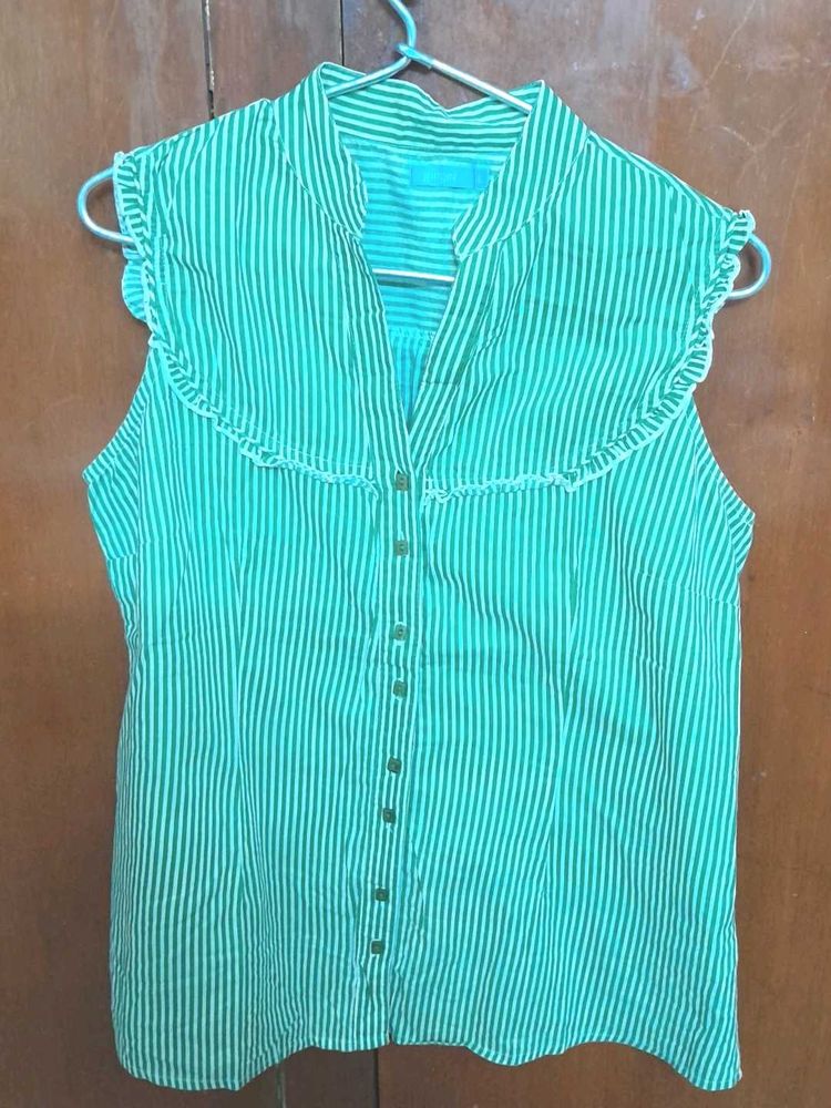 Green Striped Sleeveless Top