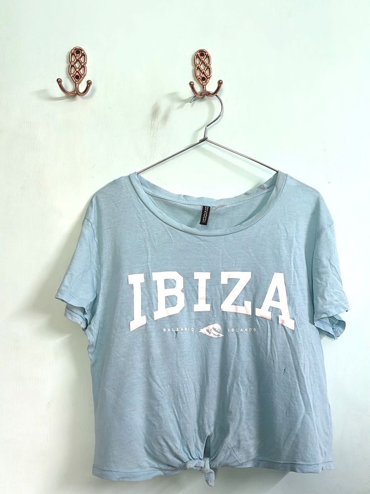 H&amp;M Tie Knot Blue Cotton Tshirt