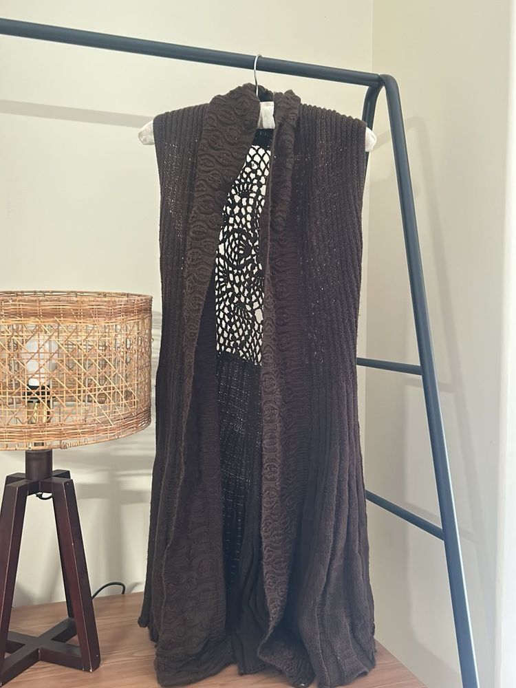 winter Brown Sleeveless Cardigan open shrug Vest
