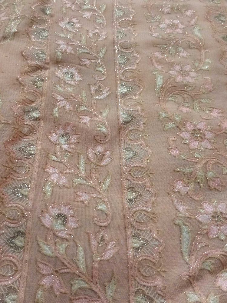 Peach Floral Embroidered Fabric