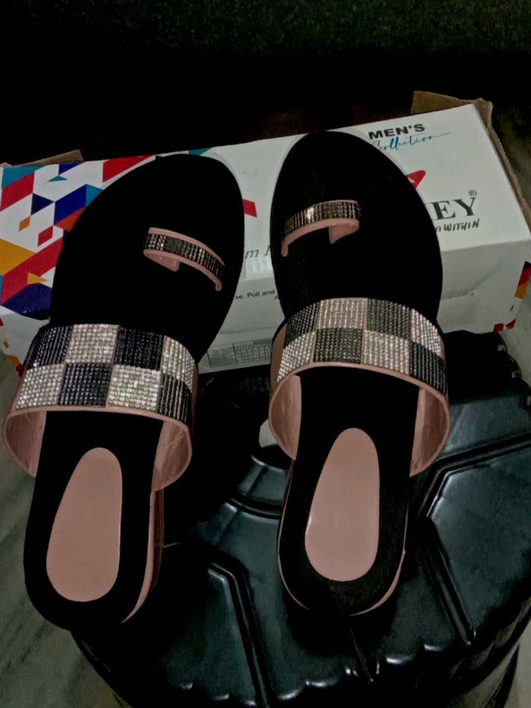 Sparkly Black Slides