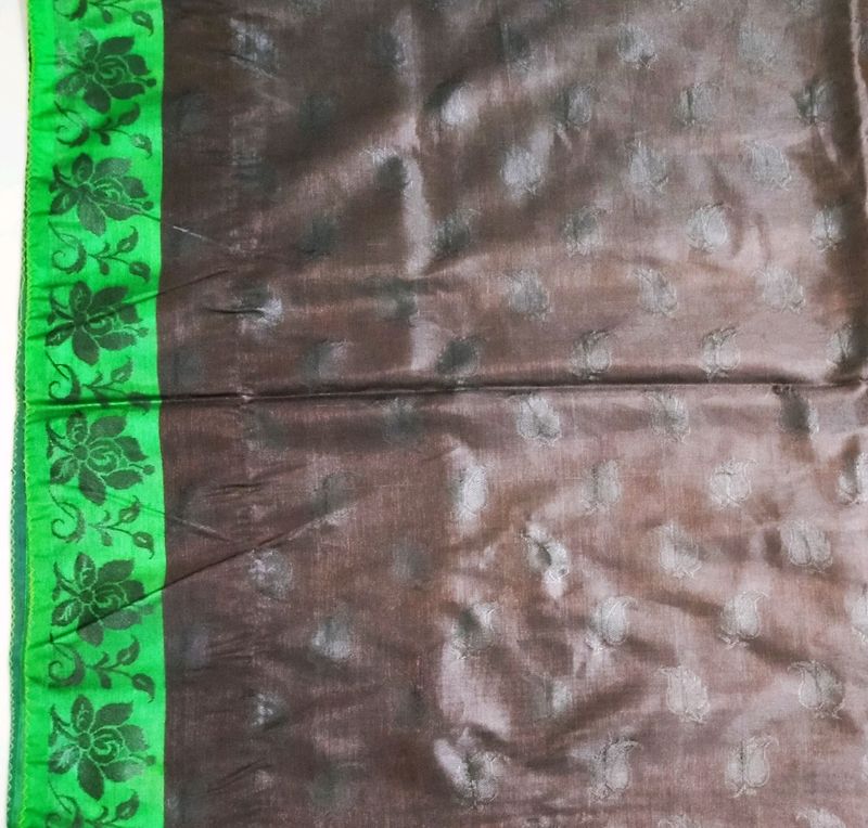 Vintage Brown &amp; Green Floral Saree