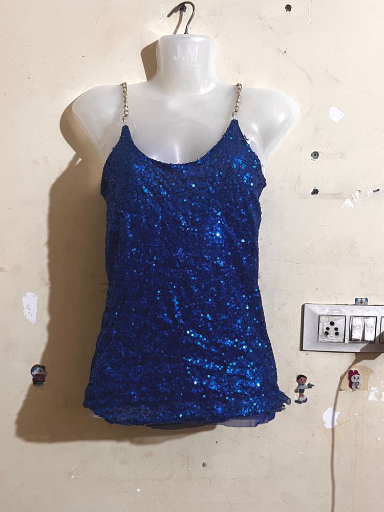 Sparkling Blue Sequin Tank Top