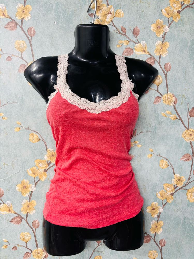Red Lace Trim Tank Top
