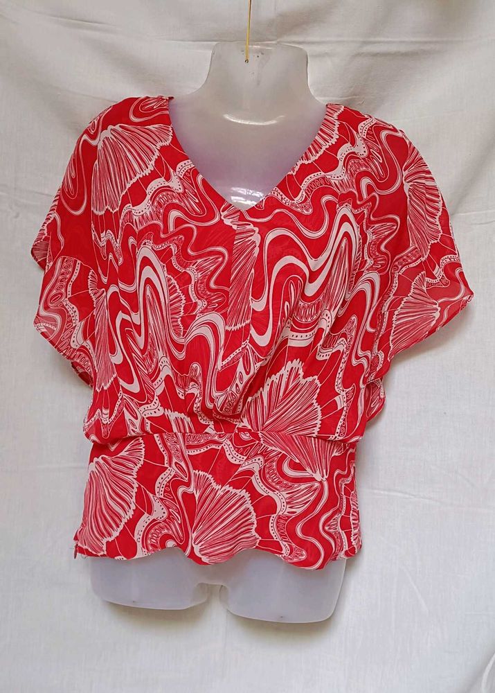 Red &amp; White Shell Print Top