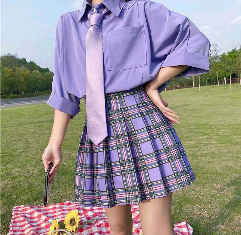 Purple Plaid Korean Skirt