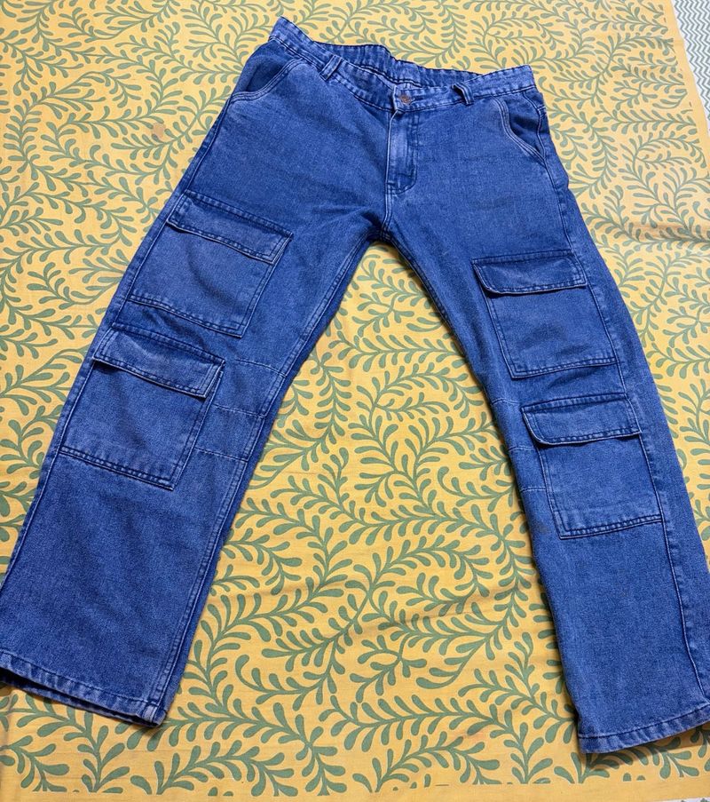 Blue Denim Cargo Pants