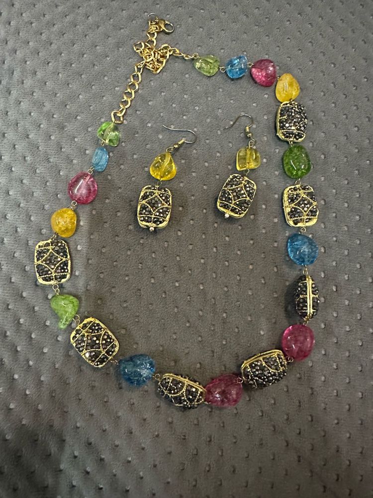 Its A Multicoloured Mala Set With Earrings