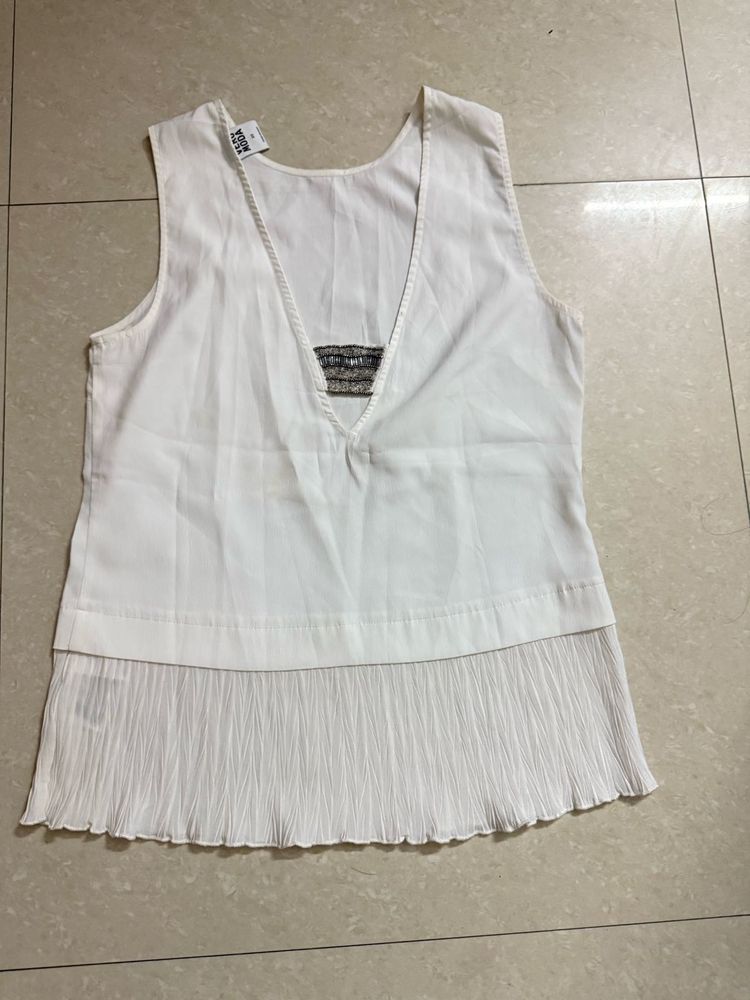 White Pleated Tank Top