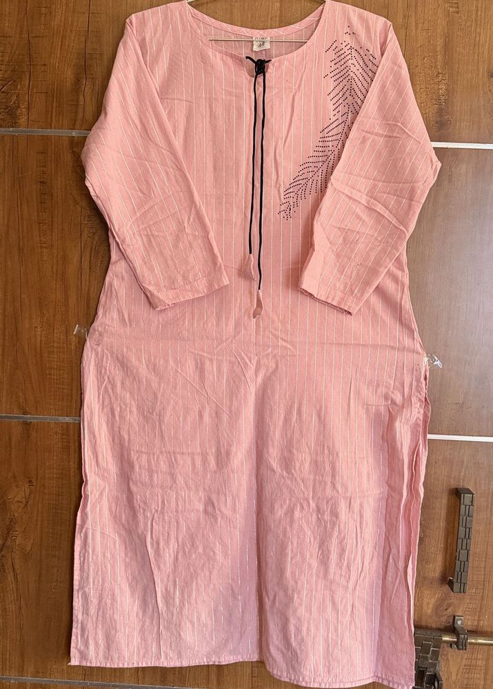 Peach Striped Kurti with Detail