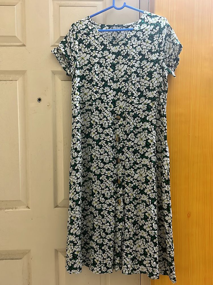 Beautiful Bottle Green Floral Aline Dress