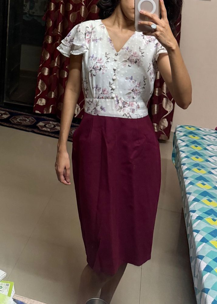 Beautiful Floral Red And White Dress