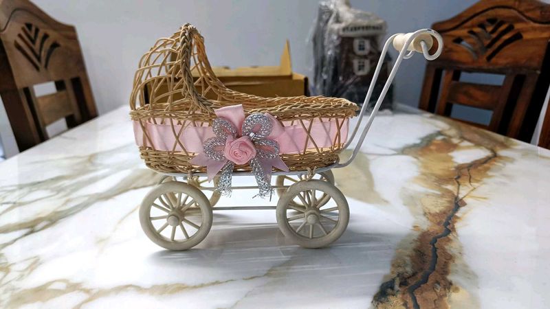 Wicker Baby Carriage Decoration