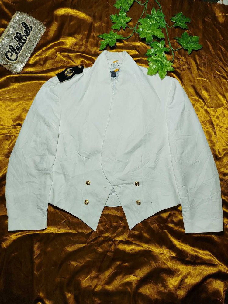 White Cropped Military Jacket