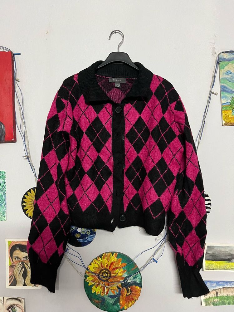 Argyle Knit Cardigan🩷🖤