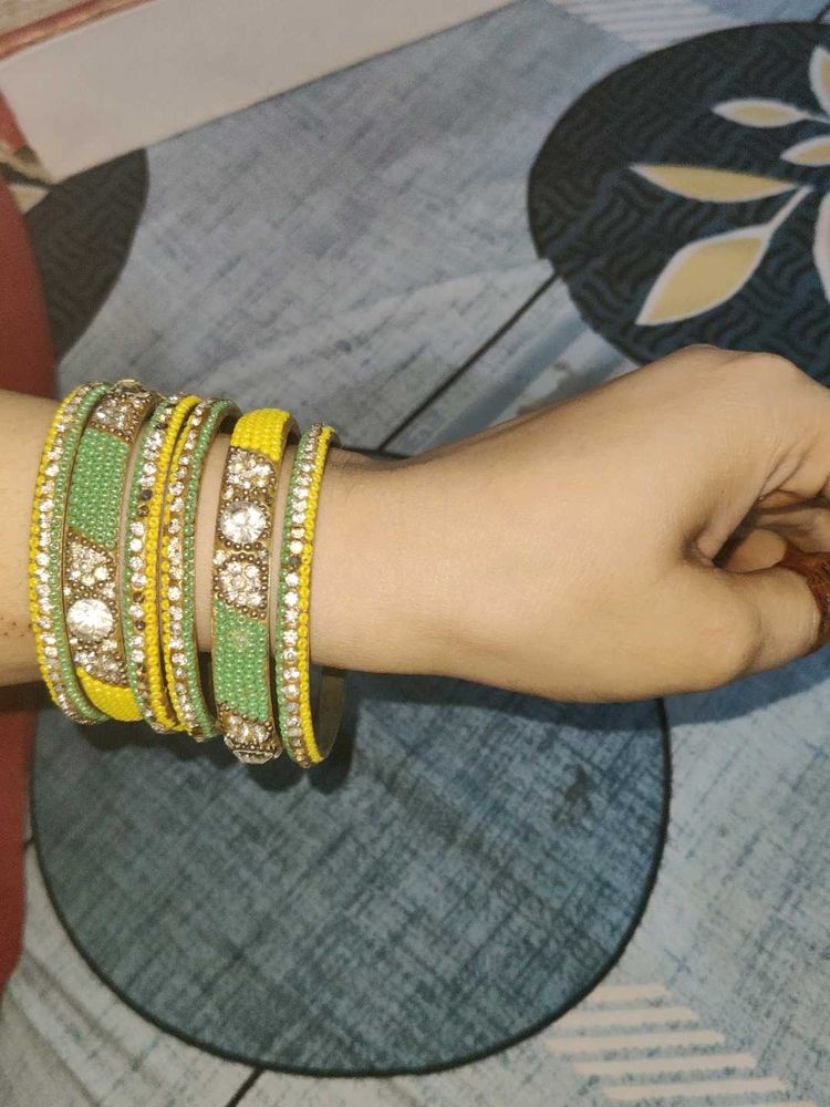 Green and Yellow Bangle Set For Women