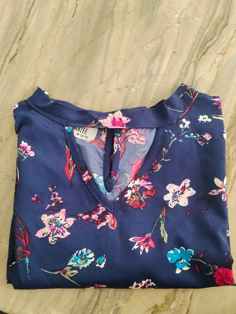 Floral Print Blue Top