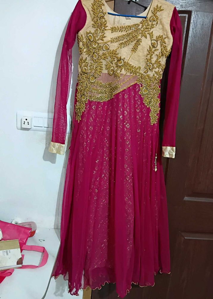 Elegant Pink &amp; Gold Anarkali