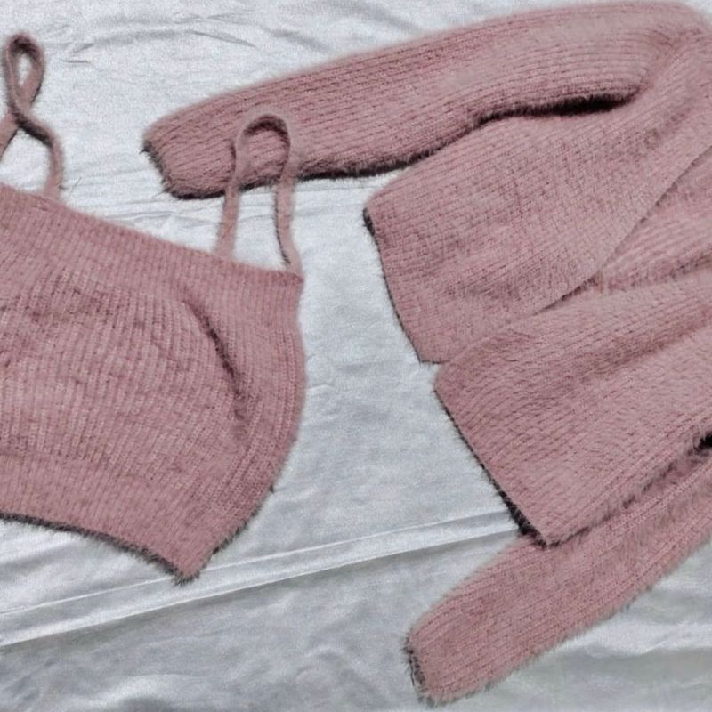 Fuzzy Pink Sweater Set