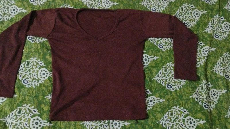 Maroon V-Neck Long Sleeve Shirt