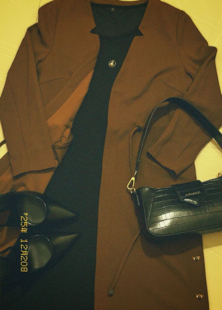 Elegant Brown Coat &amp; Dress Set