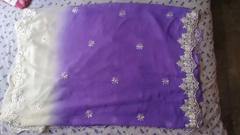 Purple Ombre Embroidered Saree