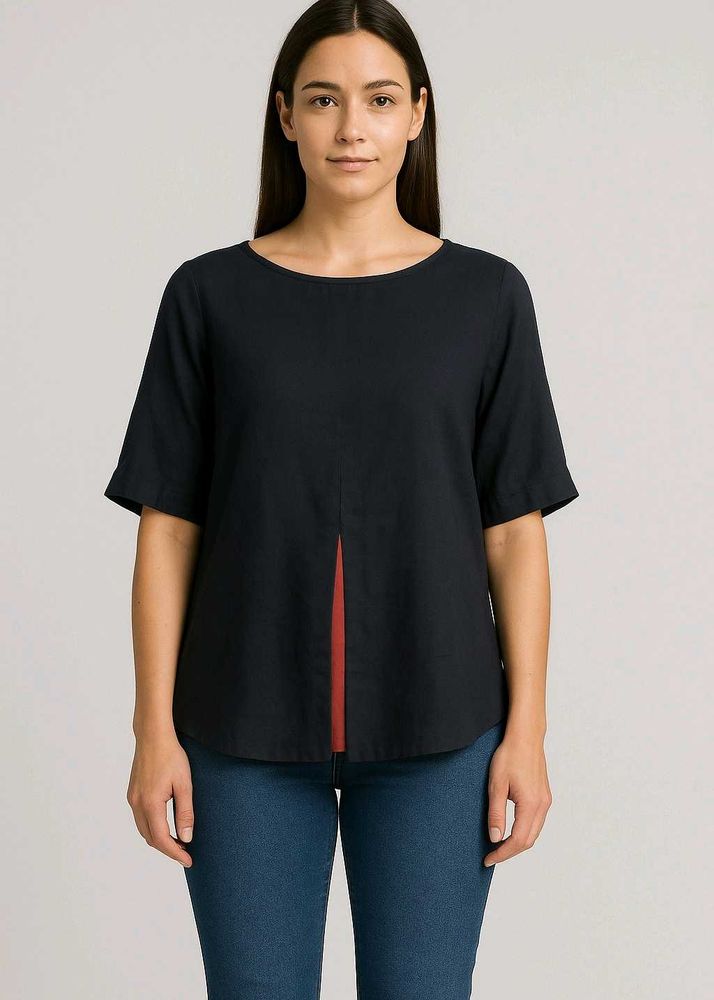 Black Linen Blend Top
