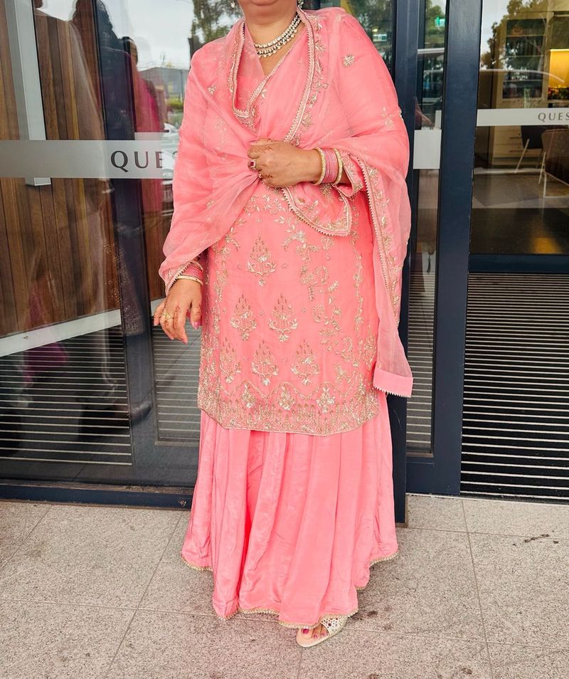 Peach Embroidered Sharara Suit