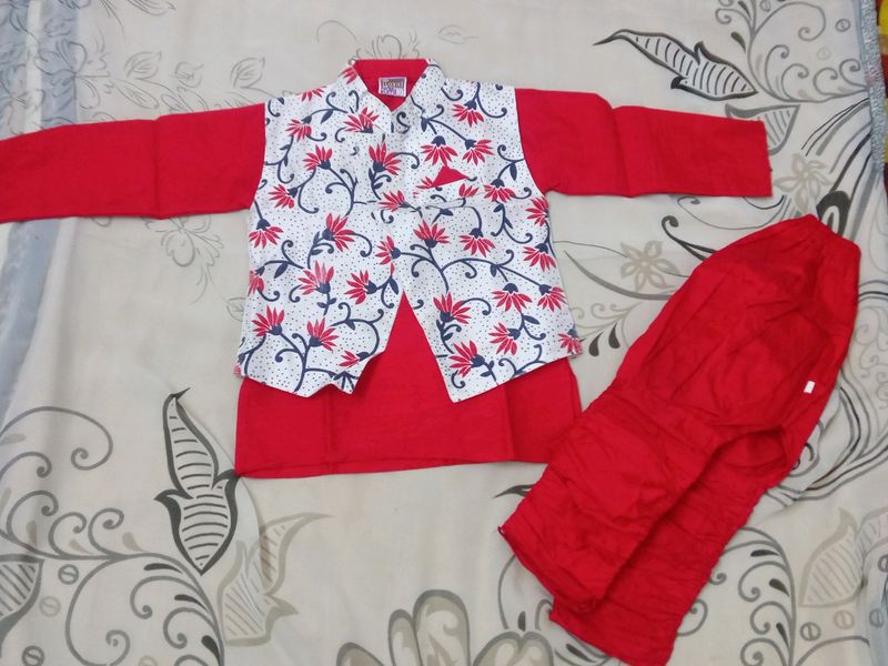 Green and Red-white Kurta Dhoti set