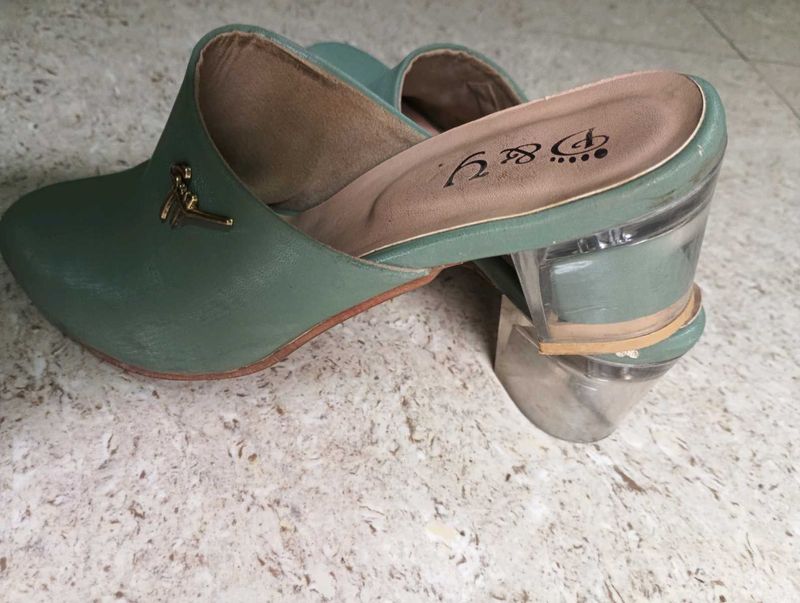 Green Clear Heel Mules