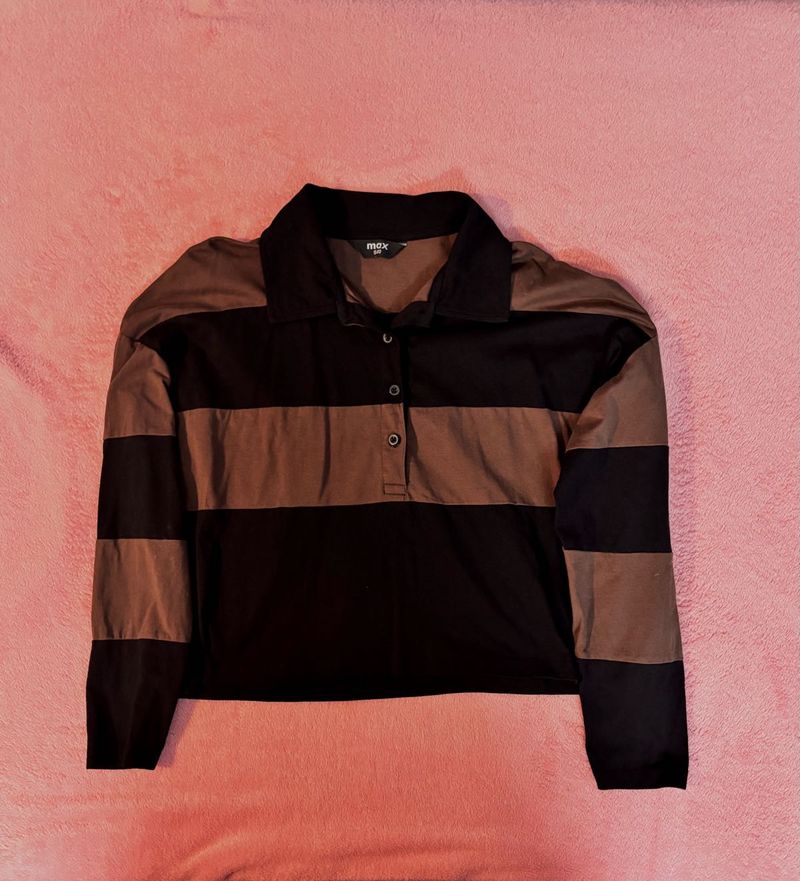 Striped Long Sleeve Polo Top