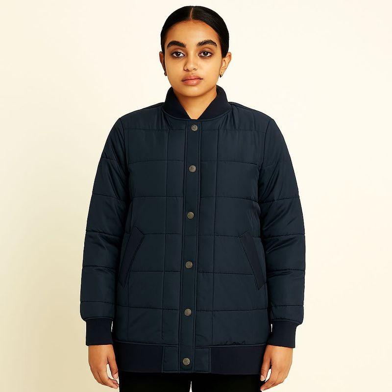 Navy Quilted Bomber Jacket
