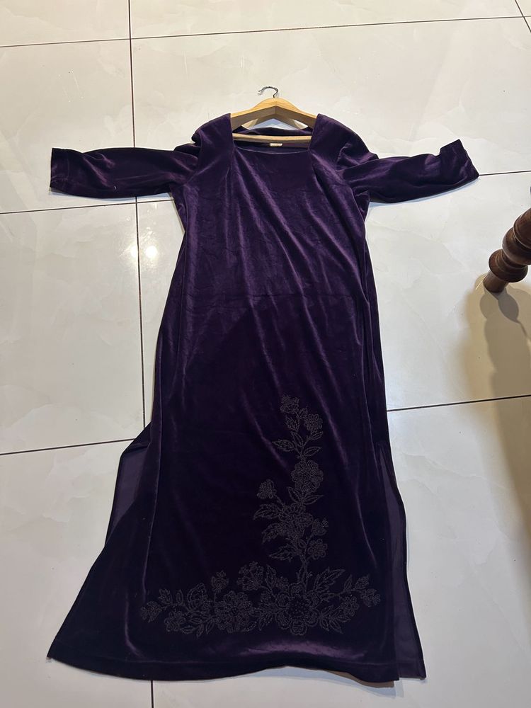 Purple Velvet Embroidered Dress