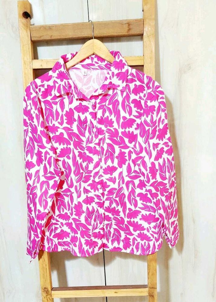 Megenta  Colour Printed Cotton Shirt Size-42