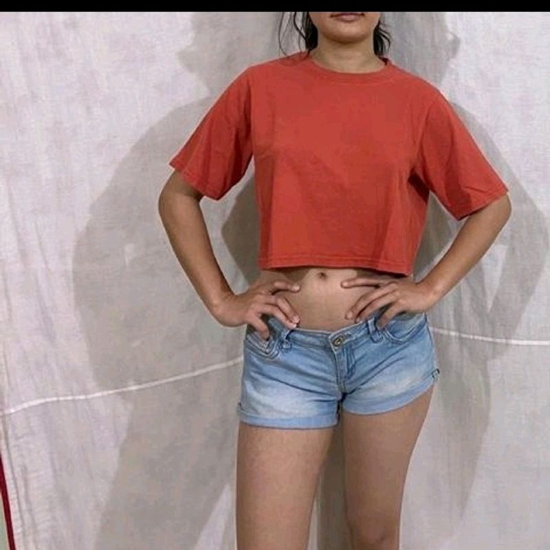 Crop Tee Top( Free Denim Shorts)