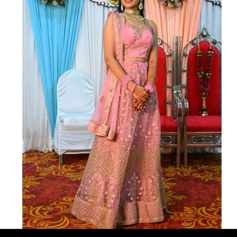 Light Pink Embroidered Netted Anarkali Suit