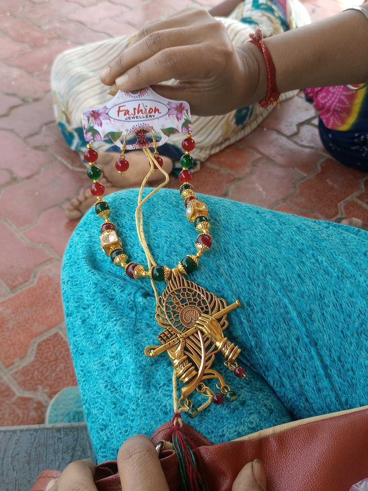 Krishna design beautiful stone necklace with earri