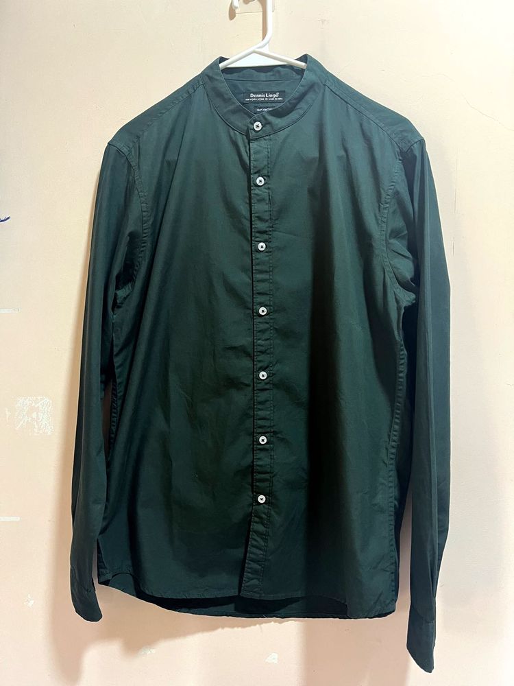 Men Olive Green Slim Fit Solid Casual Shirt