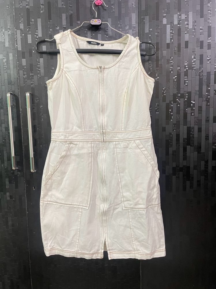 White Denim Zip-Up Dress