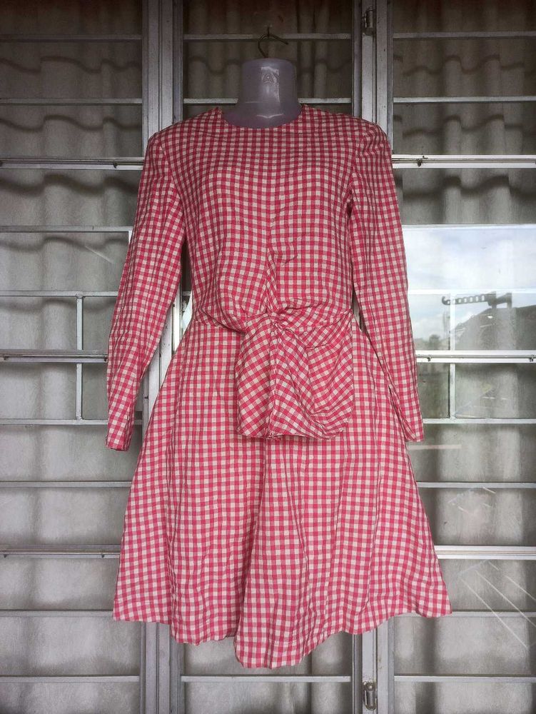 Vintage Gingham Knot-Front Dress