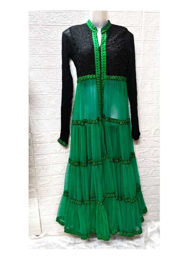 Heavy Green And Black Anarkali Dress/ Gown